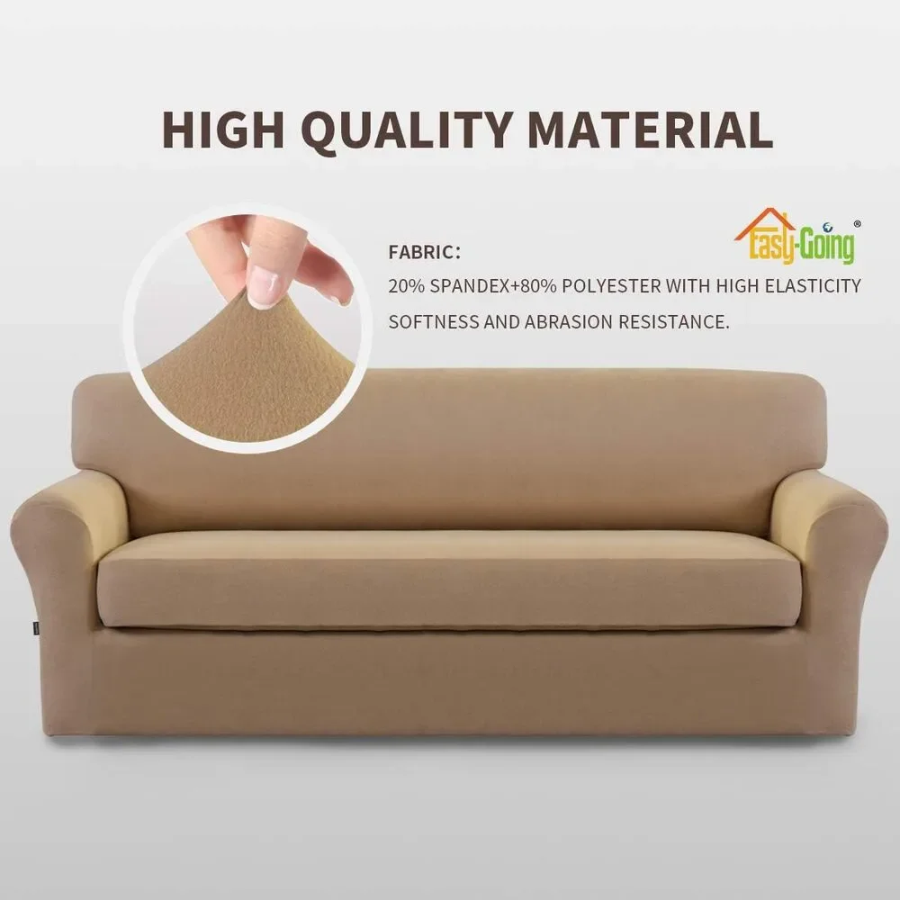 Microfiber Stretch Sofa Slipcover 2 Pieces (Loveseat, Camel）